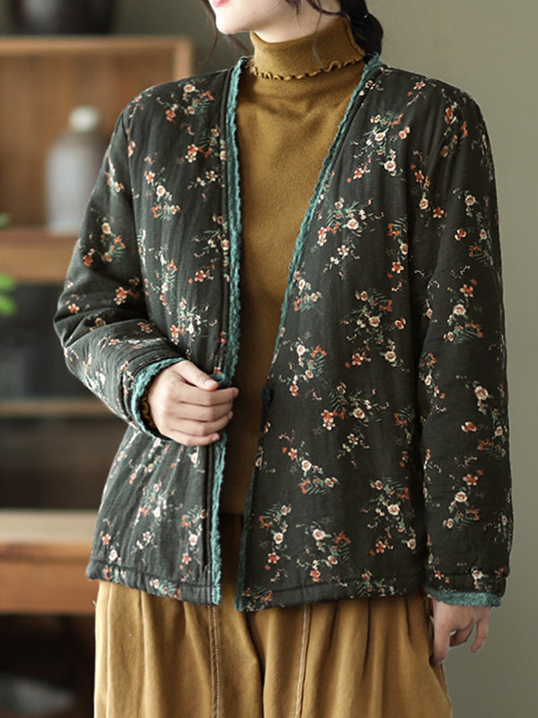 Lace-Trimmed Panelled Floral Loose Coat