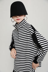 Women Loose Striped Zipper Sweatshirt