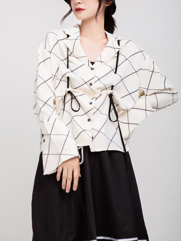 Women Drawstring Pleated Loose Print Shirt