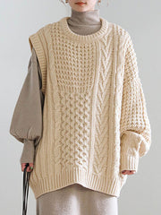 Solid Color Round Neck Knitted Sweater