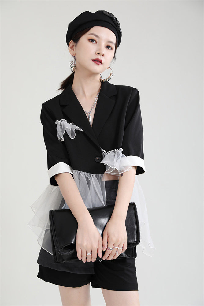 Black Lace Stitching Irregular Outwear