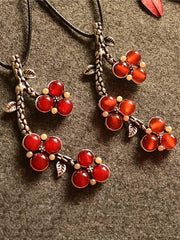 National Branch&Cherry Ramie Cloths Matching Necklace