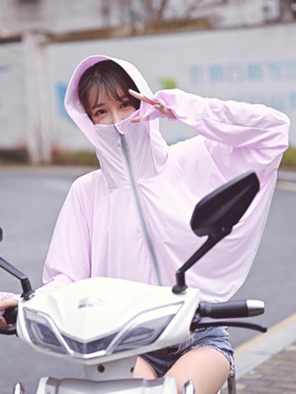 Solid Color Breathable Ice Silk Zipper Hooded Sunscreen Outwear