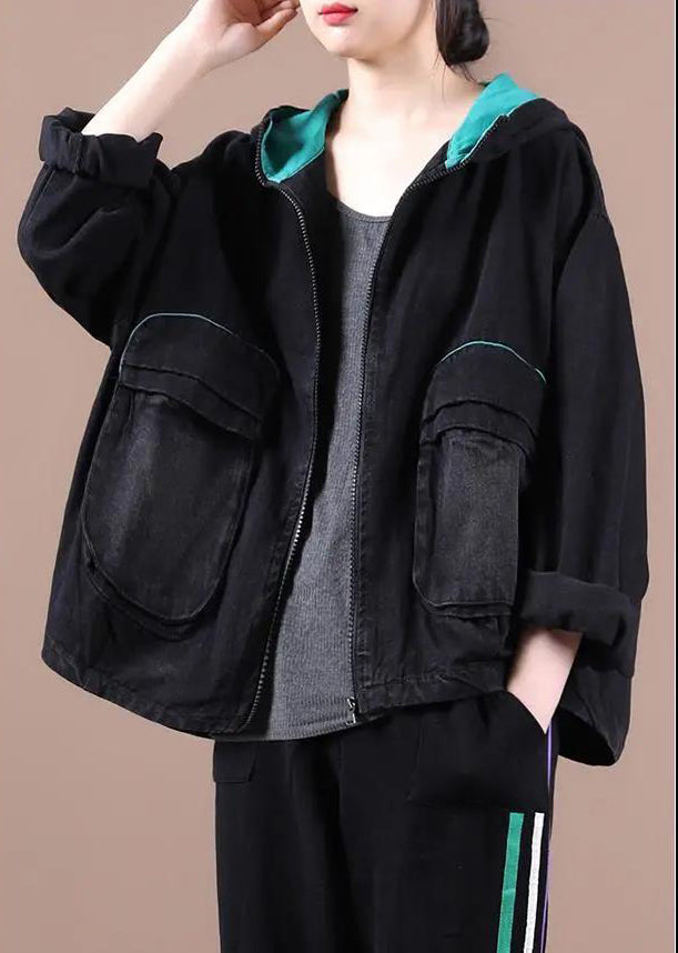 Loose Splicing Denim Hoodie Outwear