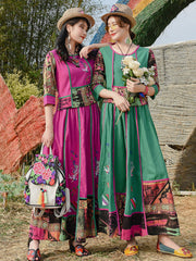 Vacation Simple Embroidered Waist-Cinching Panelled Suits Maxi Dresses