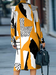 Casual Irregular Printed Lapel Midi Outerwear