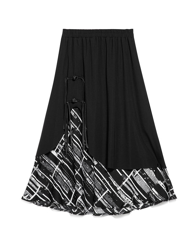 A-Line False Two Print Split-Joint Skirts Bottoms