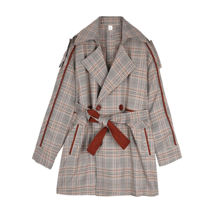 Women Retro Plaid Loose Coat