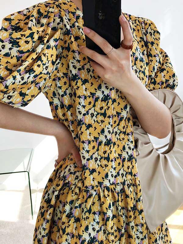 Loose Chic Floral Yellow Dress