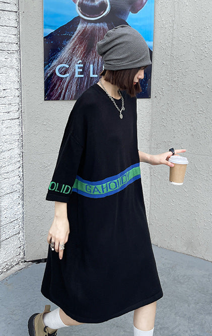 Loose Jacquard Letters Casual Knit Midi Dress