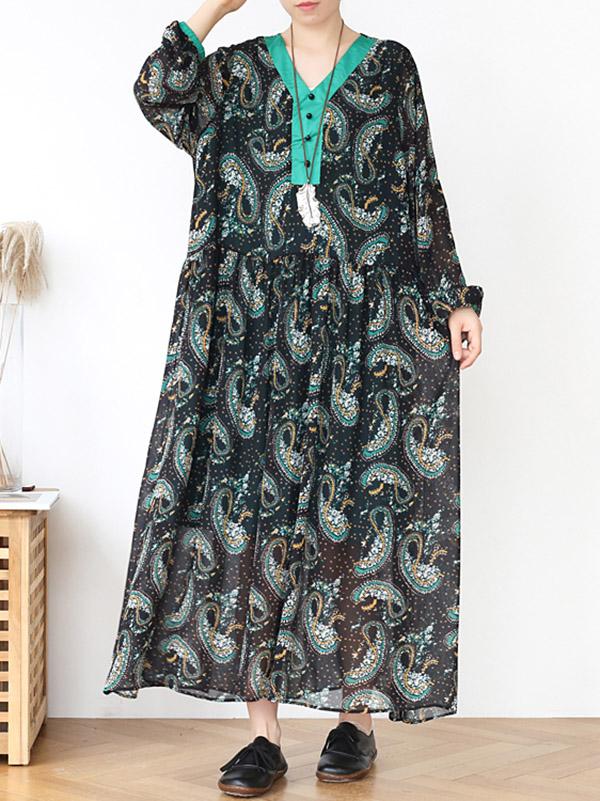 Loose Light Soft Holiday Floral Long Dress