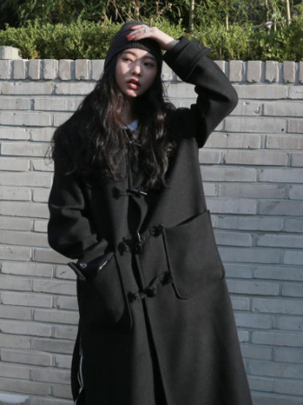 Black Button Split-side Long Overcoat