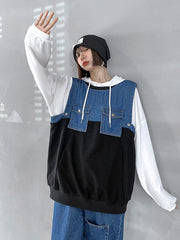 Denim Suits Loose Stitching Vest With Casual Pants