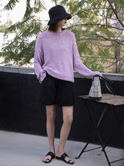 Loose Solid Color Casual Round Neck Sweater