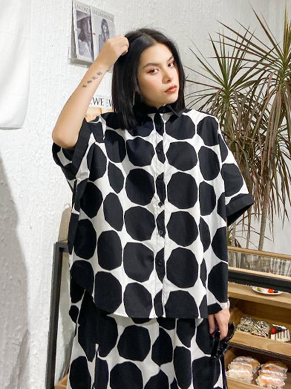 Original Polka-Dot Shirt Blouse Tops+Harem Pants Suits