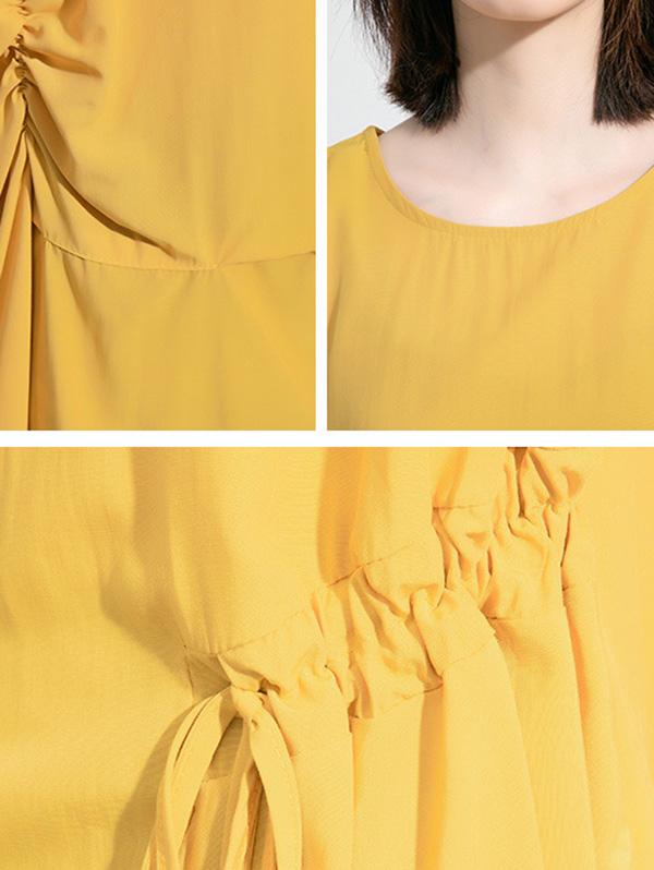 Simple Split-Joint Solid Lace-Up T-Shirt