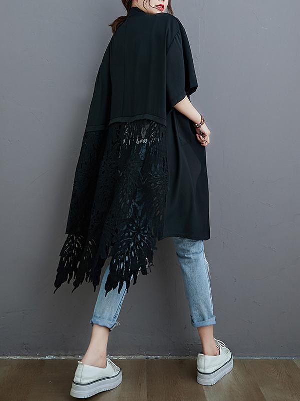 Loose Split-Joint Hollow Solid Long Blouse