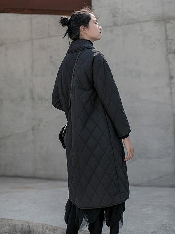 Solid Color Rhombic Long Cotton Coat