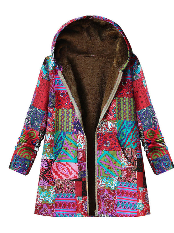 Retro Thicken Ethnic Printed Zipper Outwear