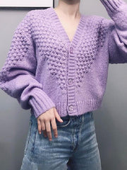 Purple Vintage Puff Sleeve V-Neck Outwear