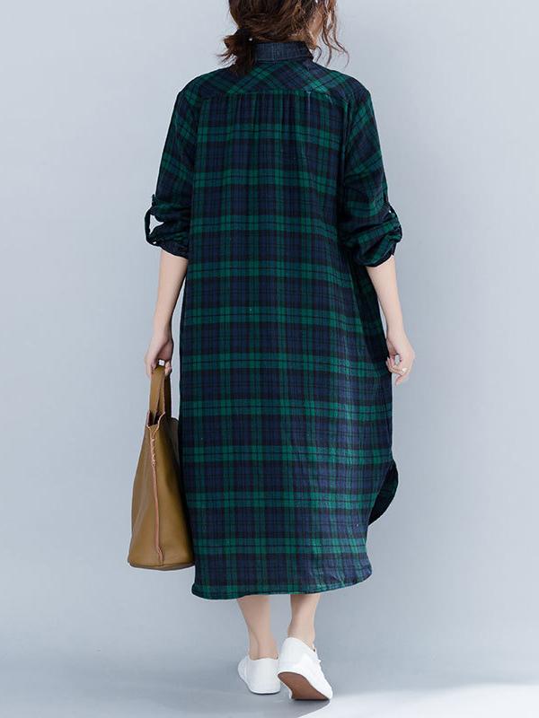 Loose Plaid Split-Joint Shirt Dress