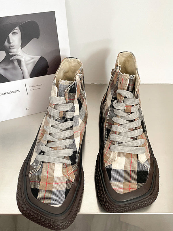 High-Top Plaid Breathable Flat Canvas Shoes