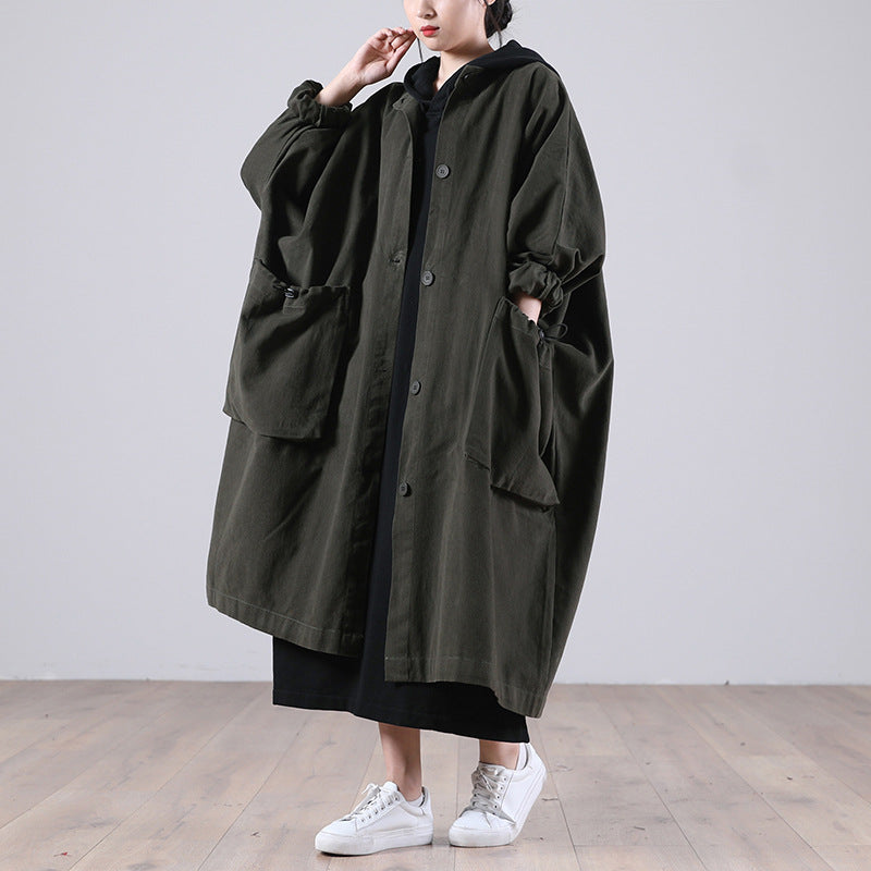 Loose Large Size Literary Pocket Outwear