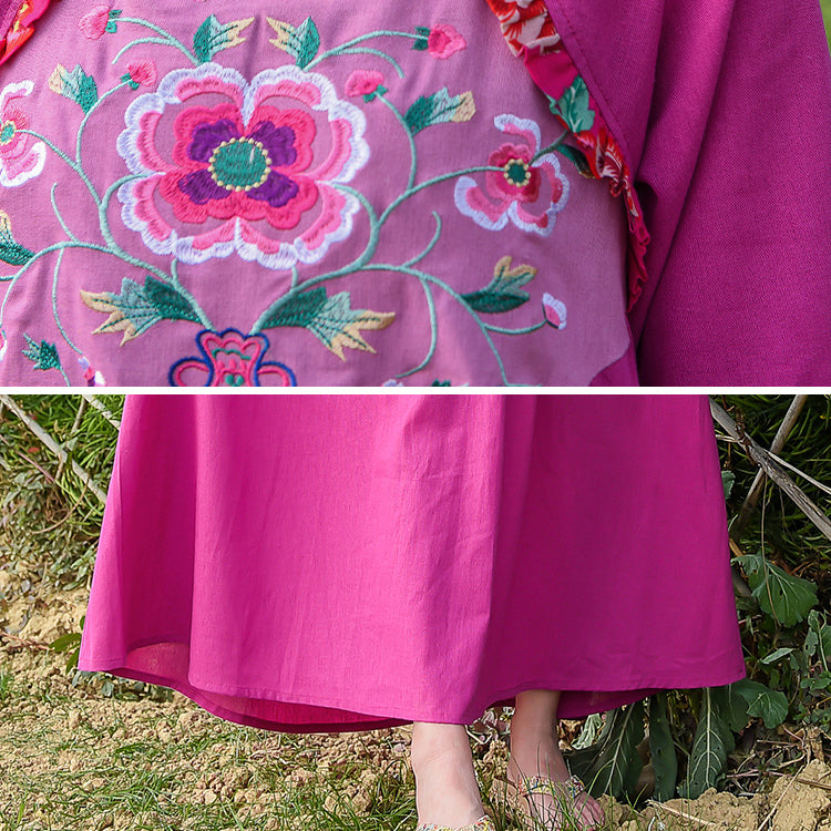 Ethnic Embroidered Pleated Ruffle Midi Dress