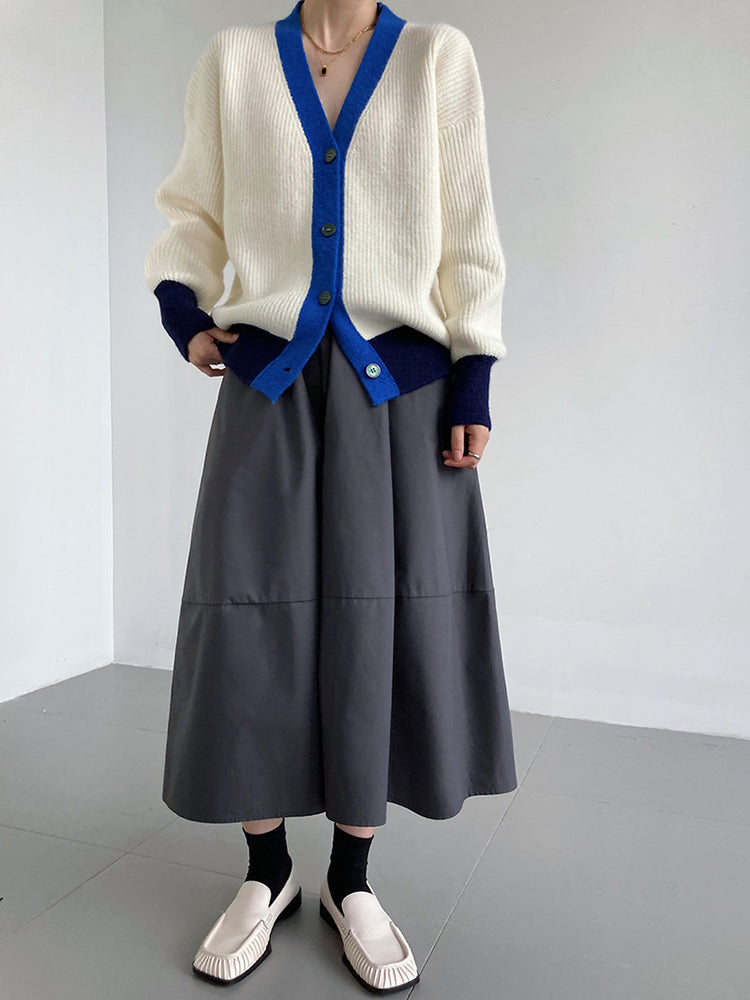 Knit Contrast Color Loose Sweater Coat