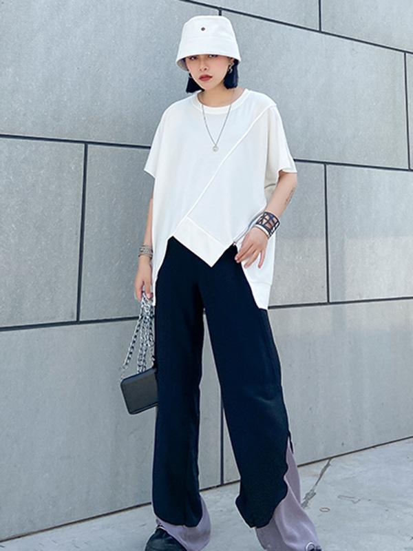 Asymmetric Split-Joint Round-Neck T-Shirt