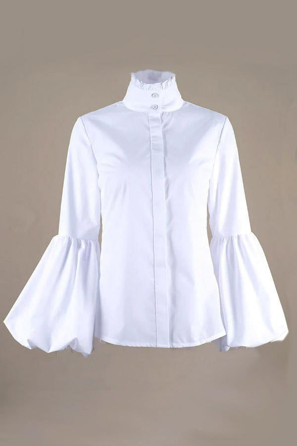 Solid Color Lantern Sleeve All-Match Blouse