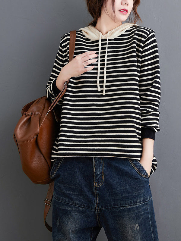 Striped Hooded Casual Knitted Sweater