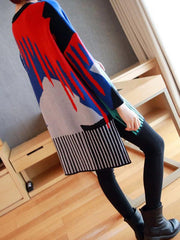 Loose Contrast Color High-Low Knitting Sweater