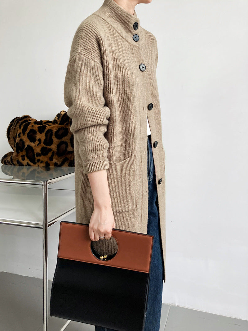 Retro Solid Thicken Knitted Midi Outwear