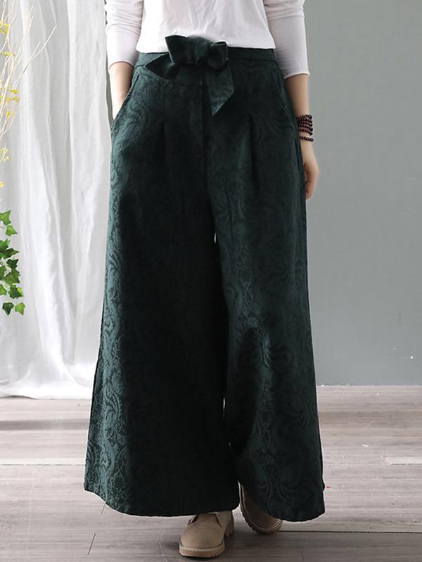 Vintage Loose Jacquard Lace-Up Wide-Leg Pants