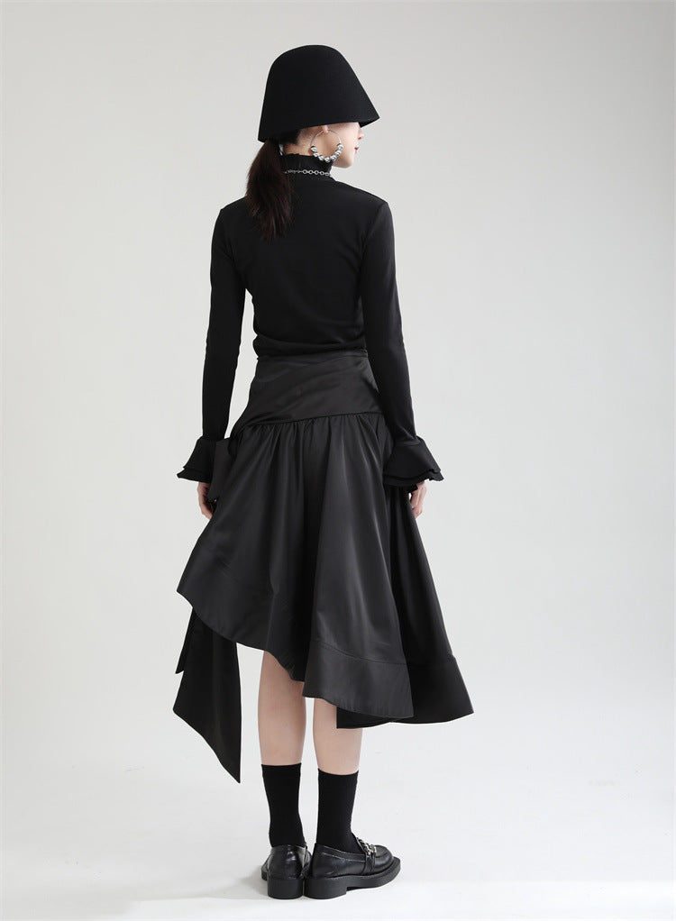 Original Design Irregular Solid Color Lace-Up Skirt