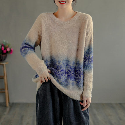 Vintage Printed Mink Knitted Sweater