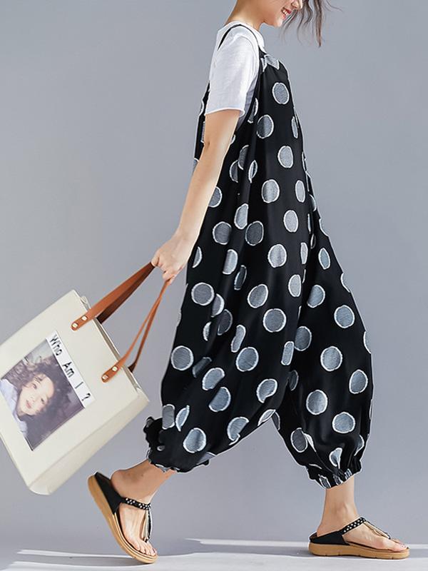 Loose Sleeveless Polka Dot Jumpsuit