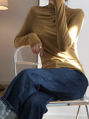 Casual Solid Modal Half High-Neck Base Shirt
