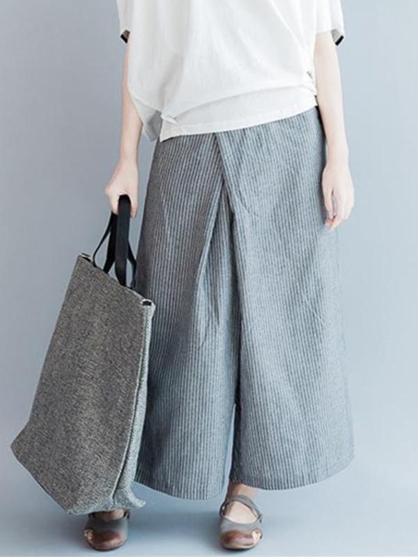 Loose Simple Gray Stripe Designed Pants