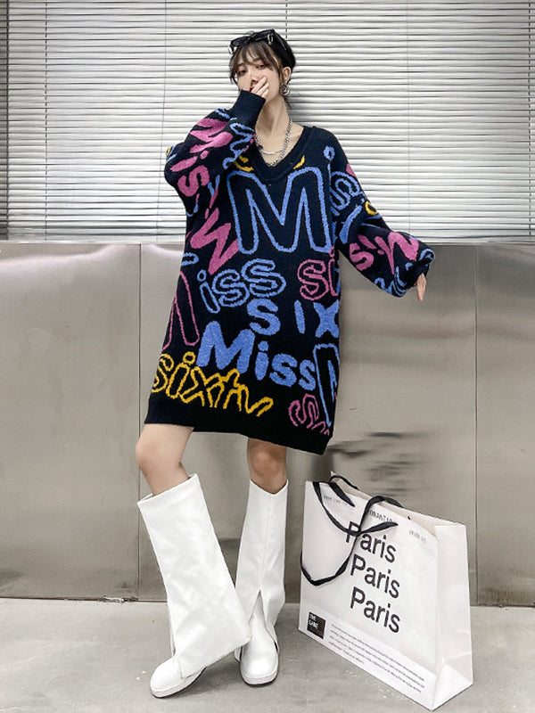 Casual Printed Loose Sweater Dress