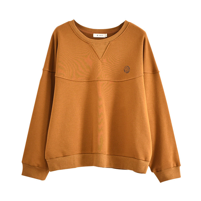 Women Round Neck Solid Color Loose Pullover Sweater