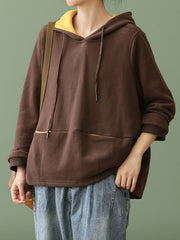 Hooded Solid Loose Sweatshirt