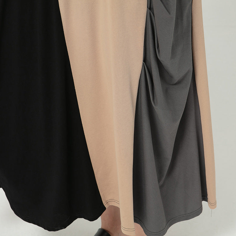 Loose Contrasting Irregular Stitching Knitted Midi Dress