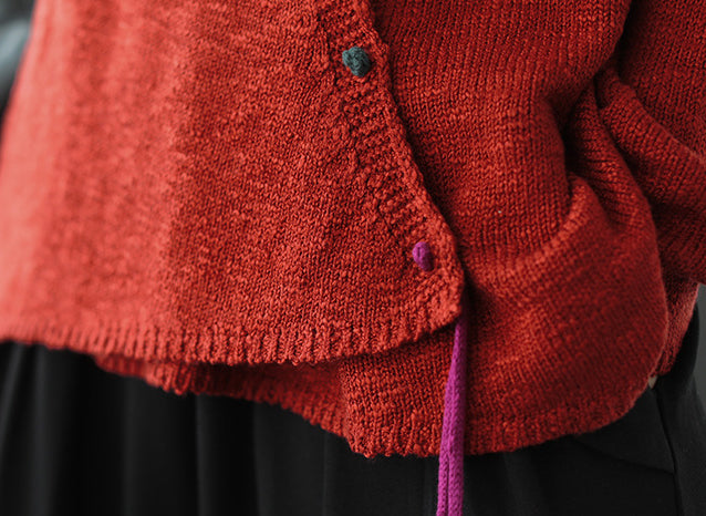 Solid V-Neck Loose Retro Cardigan Outwear