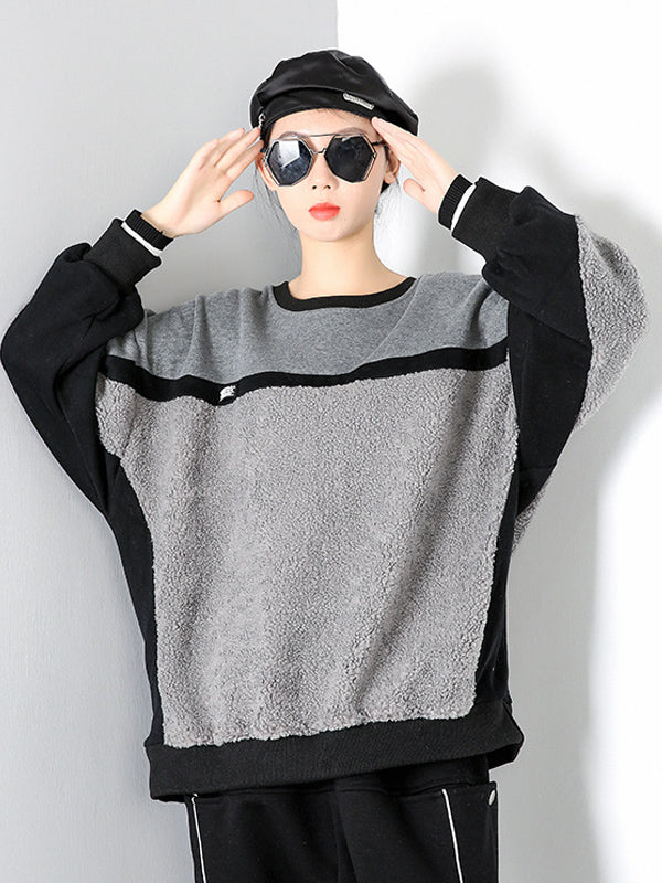 Women Stitching Round Neck Pullover Sweater