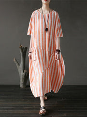 Loose Fresh Striped Printed Long Dress