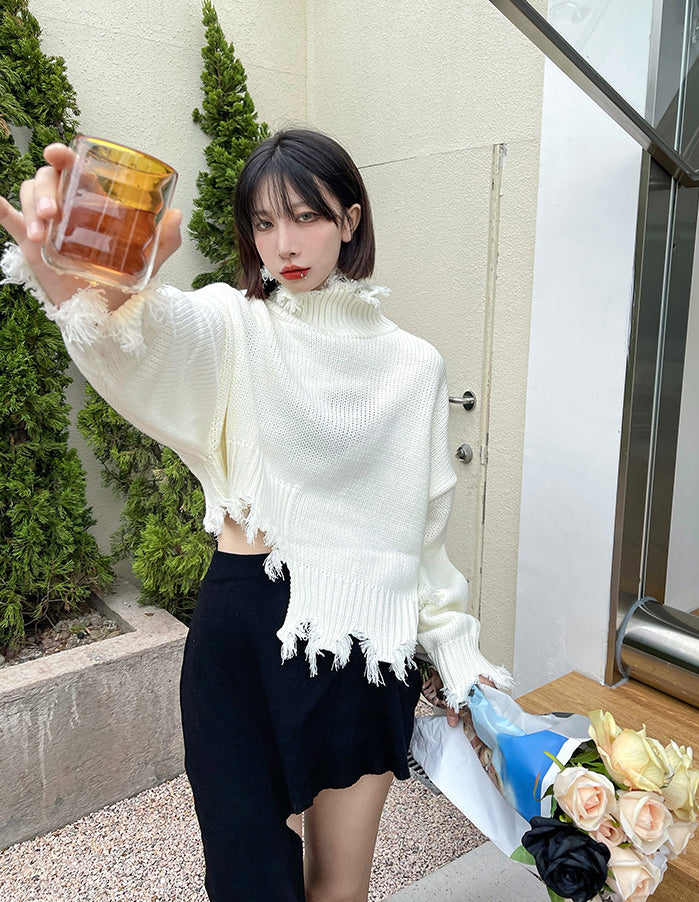 Irregular Hole Knit Long Sleeve Sweater