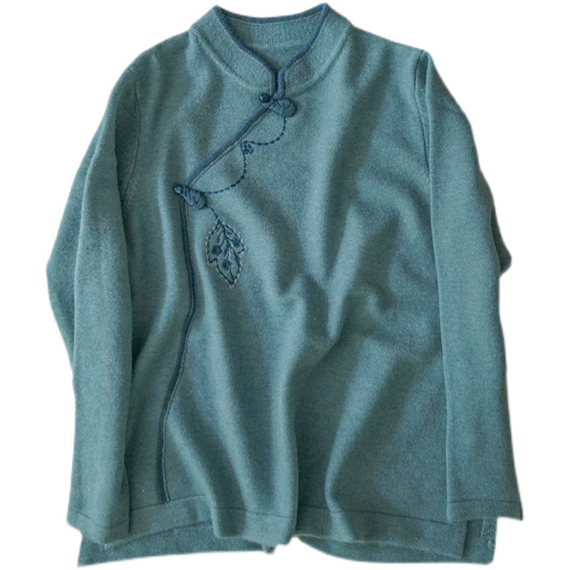 Retro Embroidered Buckle Brushed Sweatshirt