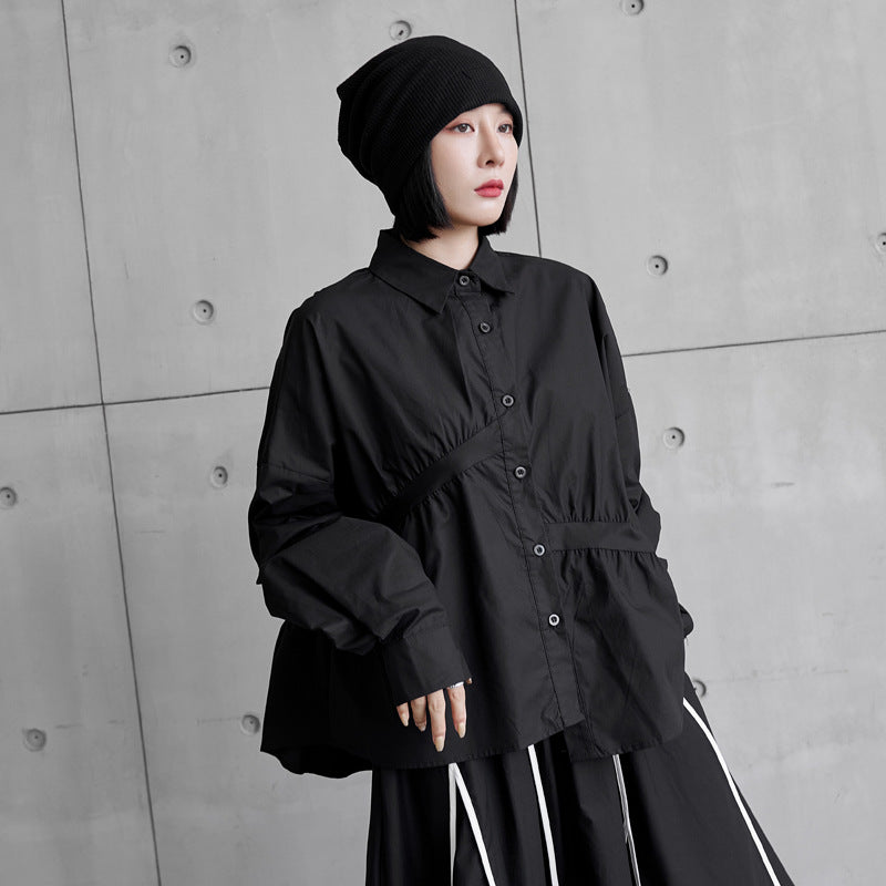 Loose Irregular Solid Color Long Sleeve Shirt